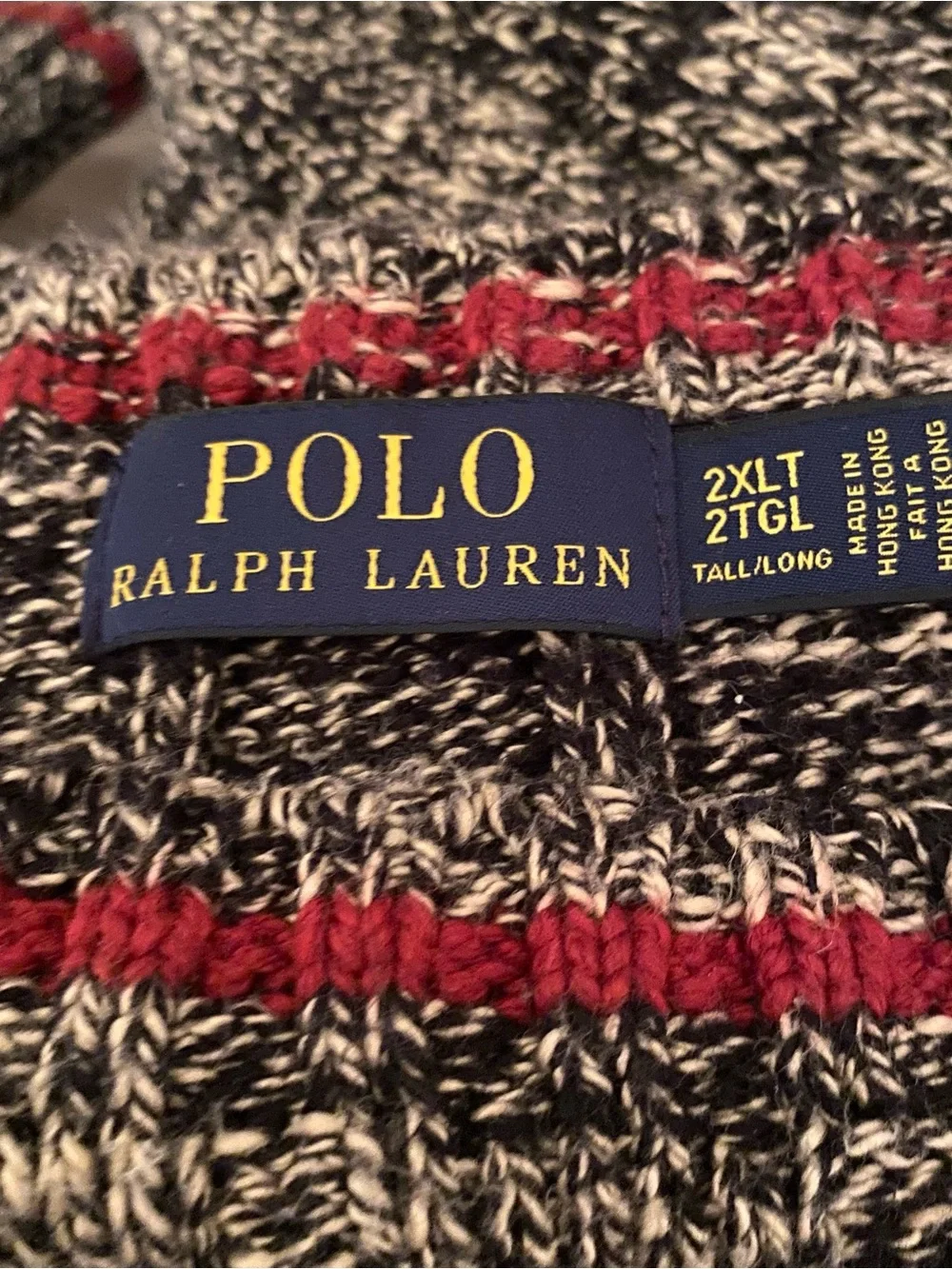 Vtg Polo Ralph Lauren Sweater Men’s 2XLT Gray Marled Cable Knit Ribbed Chunky